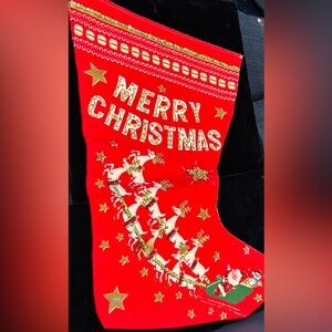 Vintage Handmade Felt & Rhinestone Christmas Stocking